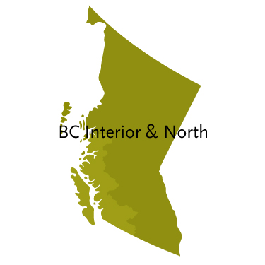 map of BC with BC Interior and North shaded